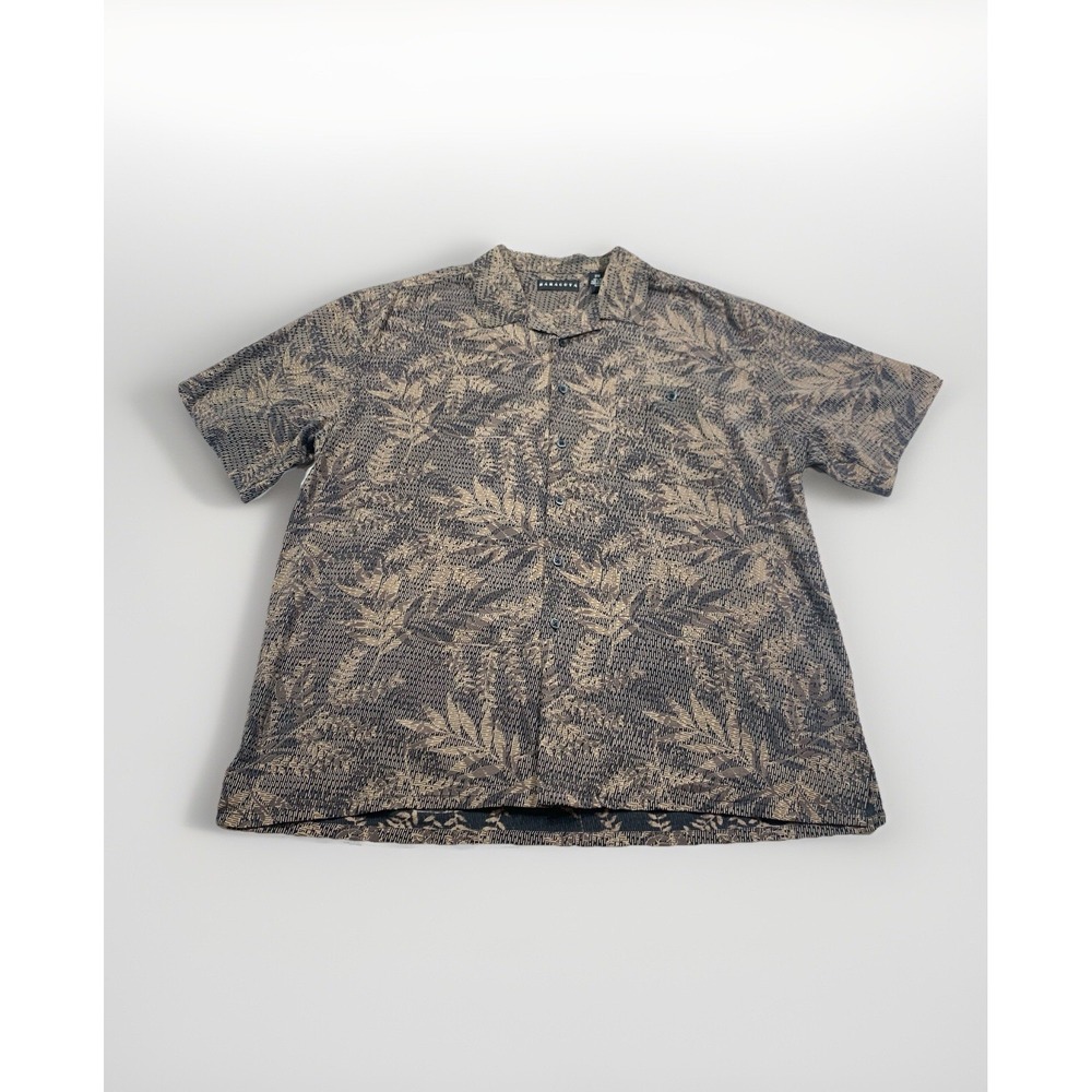 Baracuta Mens 2XB 100% Silk Shirt Button Down Short Sleeve Tropical Jungle Soft‎